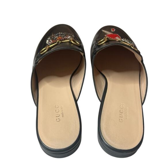 Gucci Black Leather Tiger and Pierced Heart Princetown Mule Slippers EU 38 US 8 - Picture 12 of 13